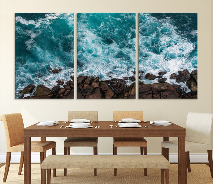 Turquoise Sea Aerial Picture of Beach Ocean Wall Art Canvas Print