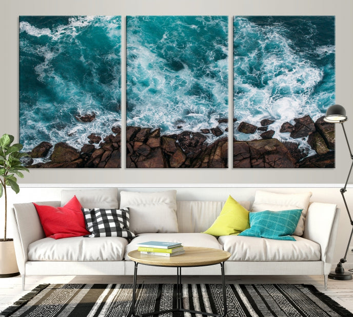 Turquoise Sea Aerial Picture of Beach Ocean Wall Art Canvas Print