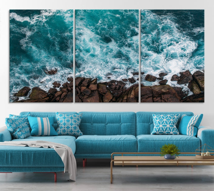 Turquoise Sea Aerial Picture of Beach Ocean Wall Art Canvas Print