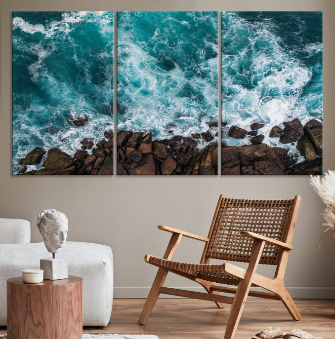 Turquoise Sea Aerial Picture of Beach Ocean Wall Art Canvas Print