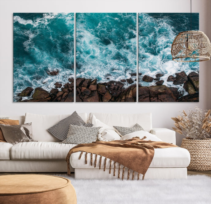 Turquoise Sea Aerial Picture of Beach Ocean Wall Art Canvas Print