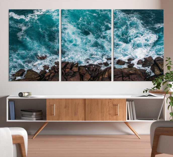 Turquoise Sea Aerial Picture of Beach Ocean Wall Art Canvas Print