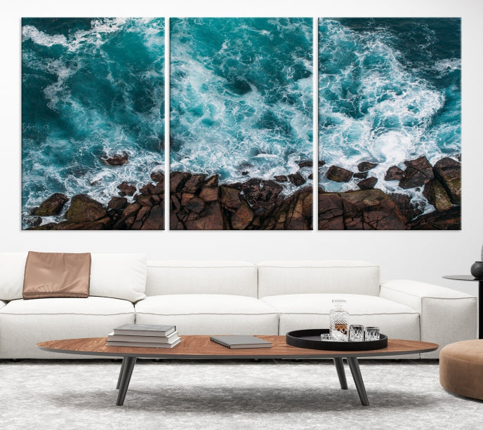 Turquoise Sea Aerial Picture of Beach Ocean Wall Art Canvas Print