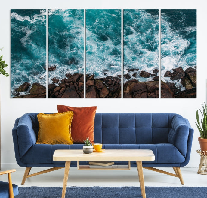 Turquoise Sea Aerial Picture of Beach Ocean Wall Art Canvas Print