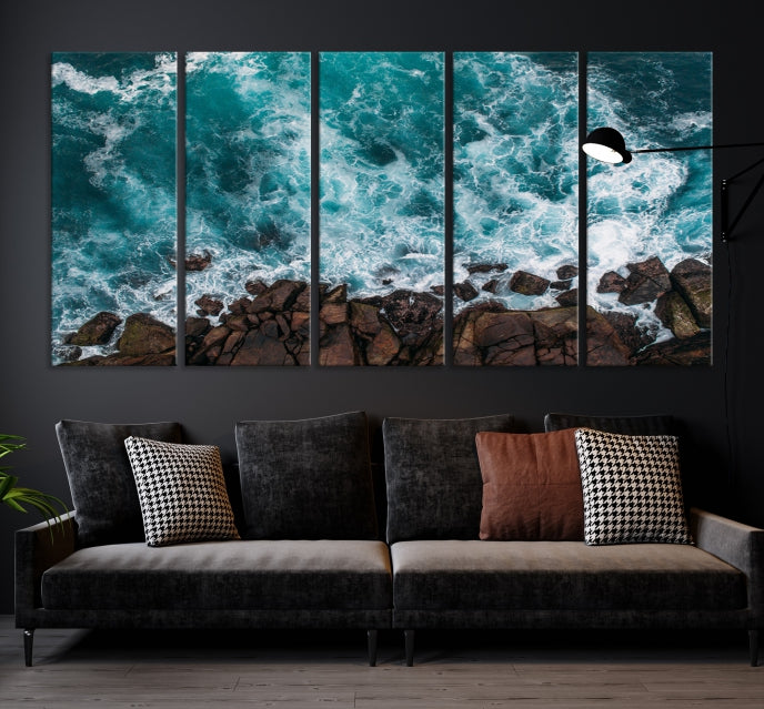 Turquoise Sea Aerial Picture of Beach Ocean Wall Art Canvas Print