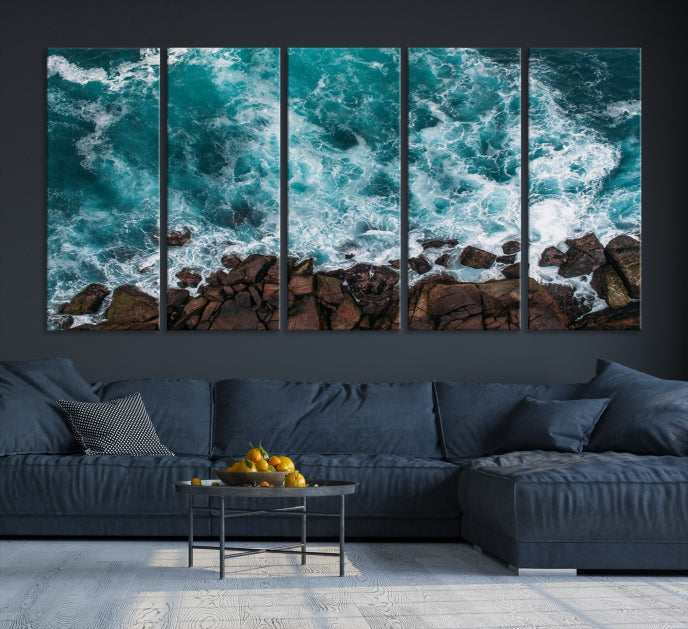 Turquoise Sea Aerial Picture of Beach Ocean Wall Art Canvas Print