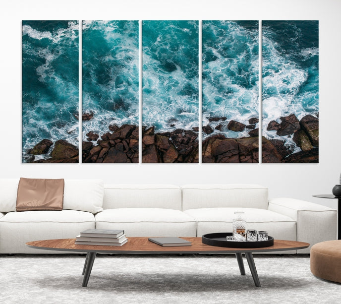 Turquoise Sea Aerial Picture of Beach Ocean Wall Art Canvas Print