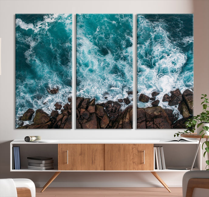 Turquoise Sea Aerial Picture of Beach Ocean Wall Art Canvas Print