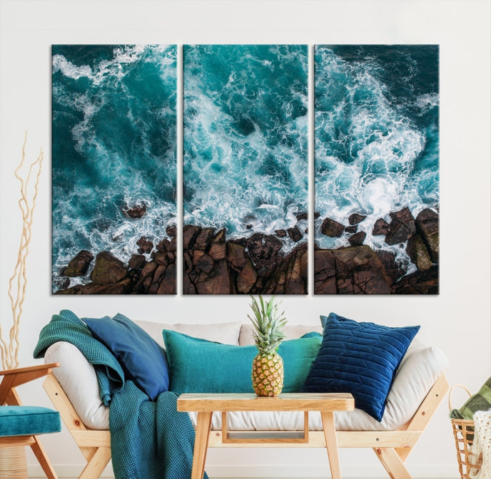 Turquoise Sea Aerial Picture of Beach Ocean Wall Art Canvas Print