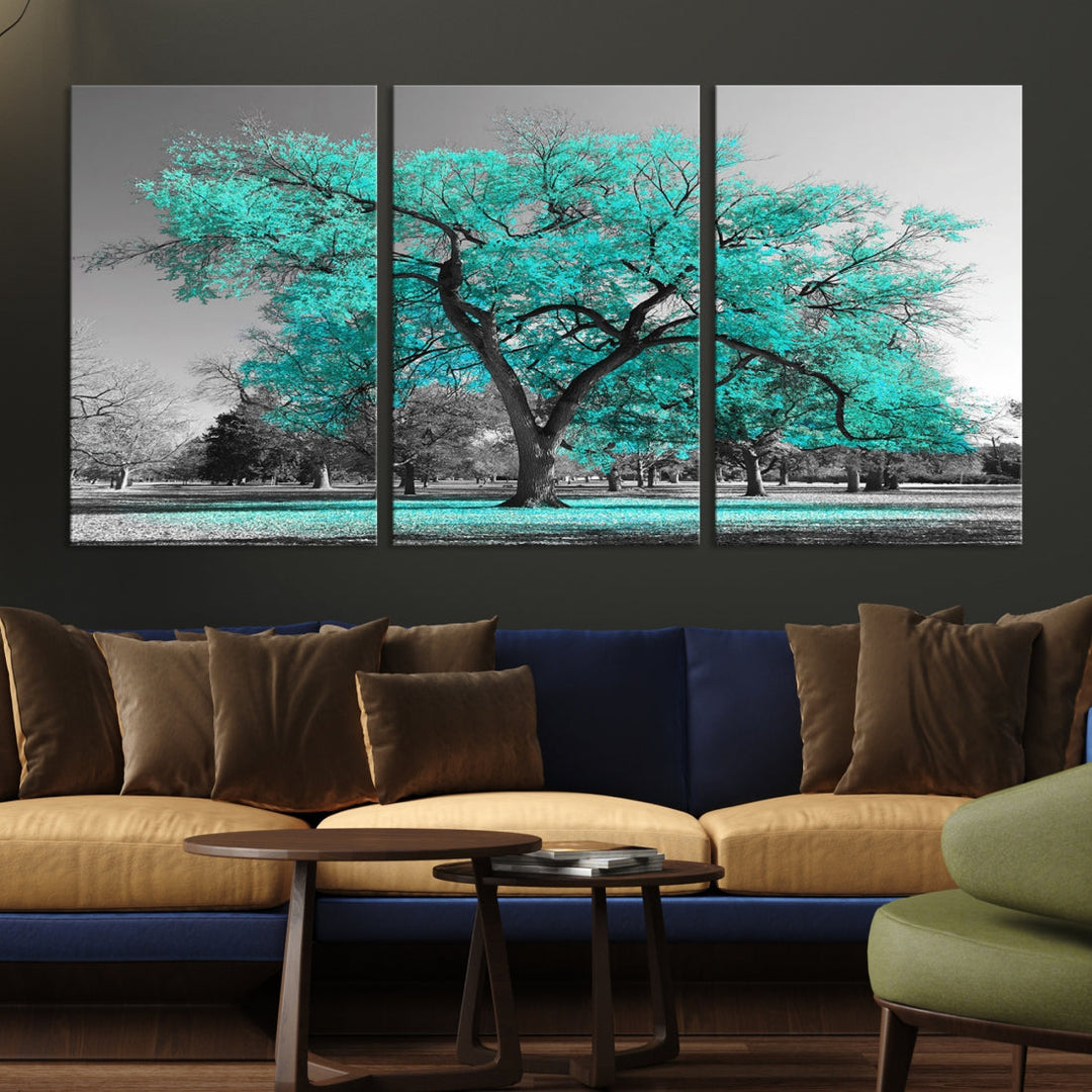 Turquoise Tree Canvas Wall Art Black and White Artwork for Living Room Kitchen Wall Decor