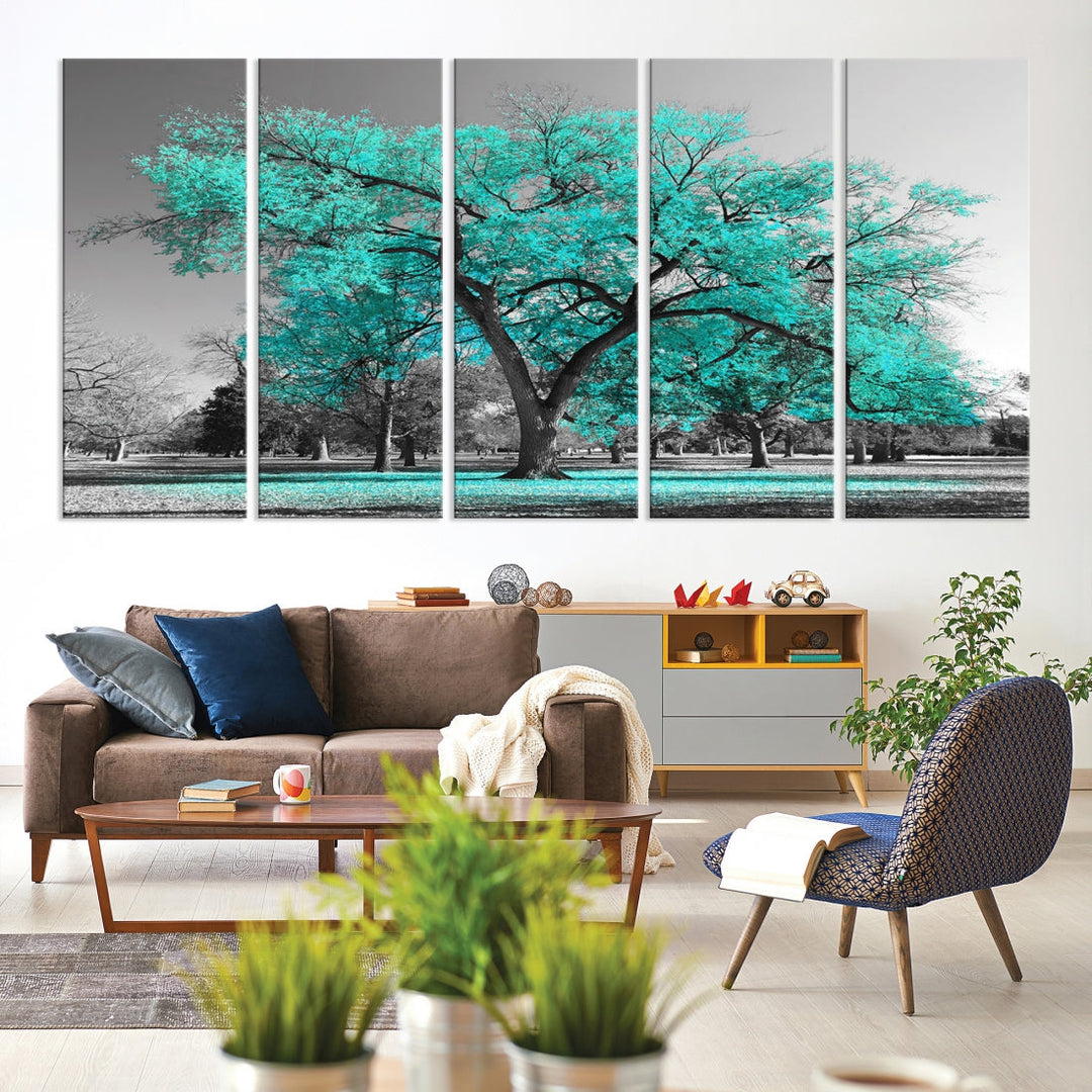 Turquoise Tree Canvas Wall Art Black and White Artwork for Living Room Kitchen Wall Decor