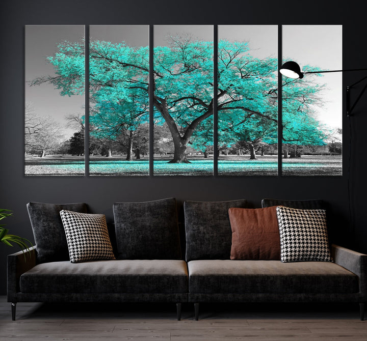 Turquoise Tree Canvas Wall Art Black and White Artwork for Living Room Kitchen Wall Decor