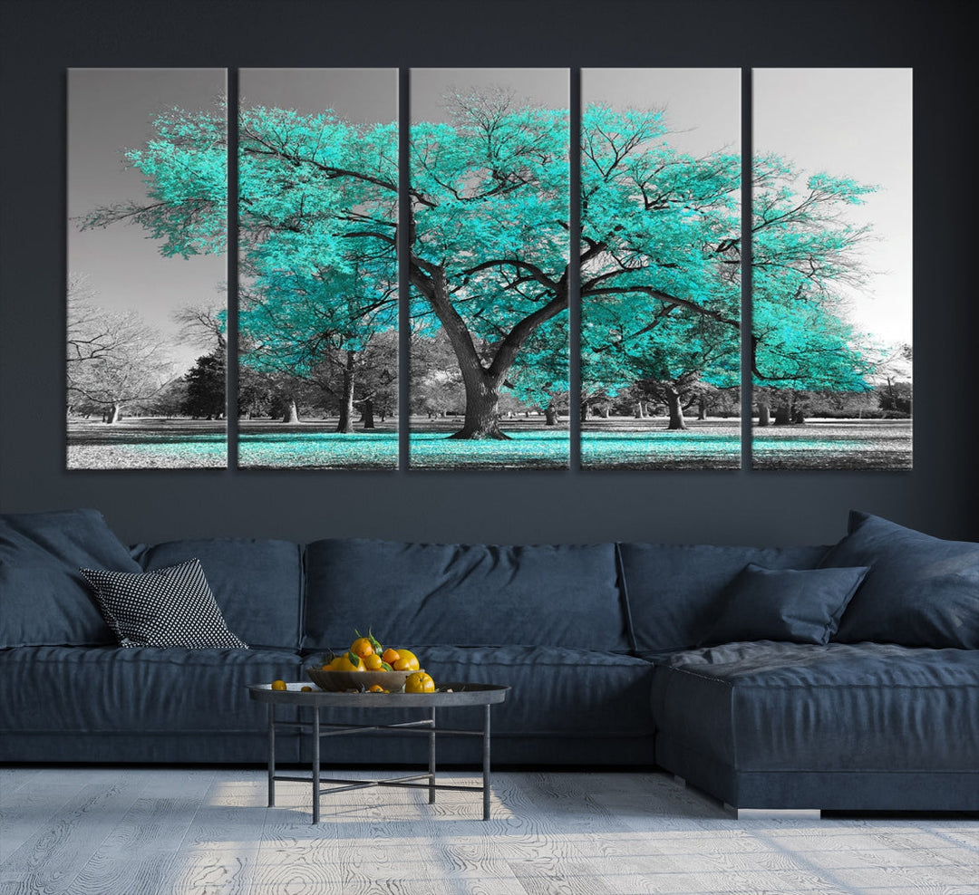 Turquoise Tree Canvas Wall Art Black and White Artwork for Living Room Kitchen Wall Decor