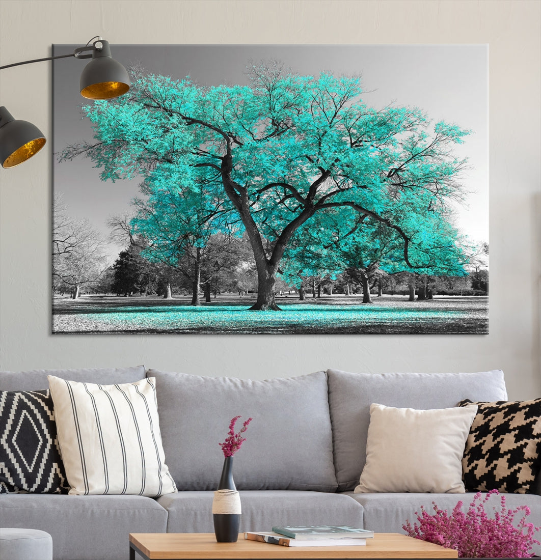 Turquoise Tree Canvas Wall Art Black and White Artwork for Living Room Kitchen Wall Decor