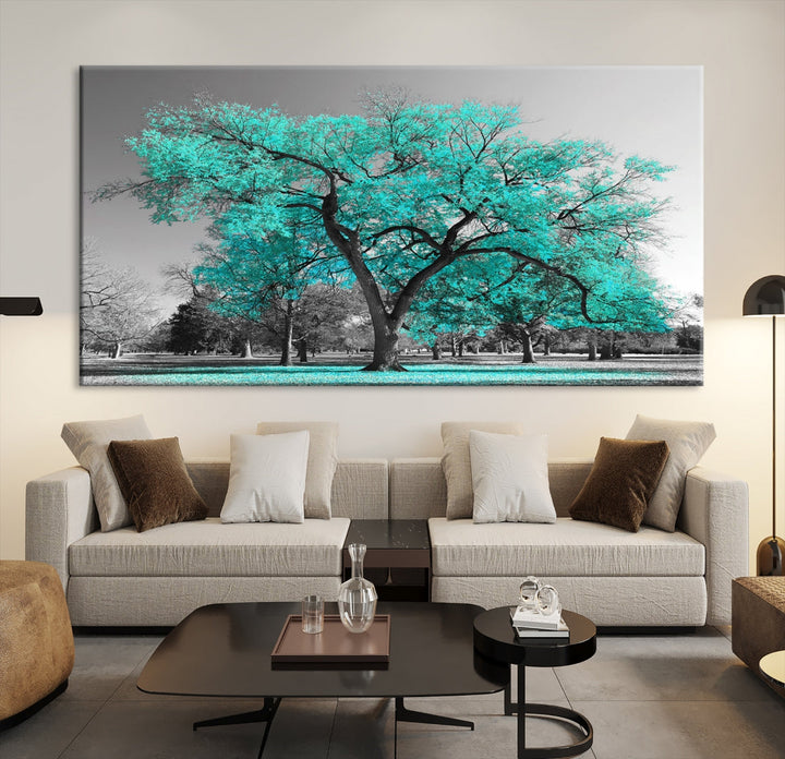 Turquoise Tree Canvas Wall Art Black and White Artwork for Living Room Kitchen Wall Decor