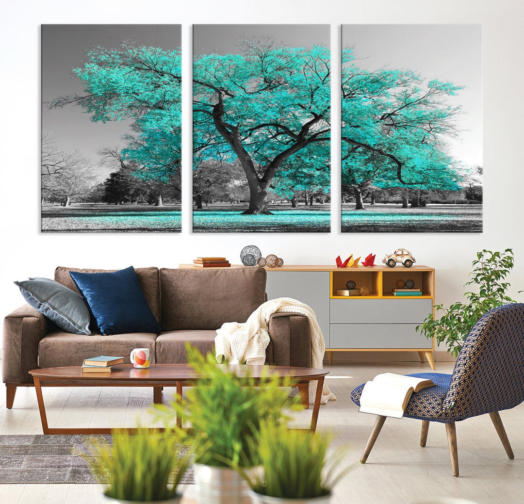 Turquoise Tree Canvas Wall Art Black and White Artwork for Living Room Kitchen Wall Decor