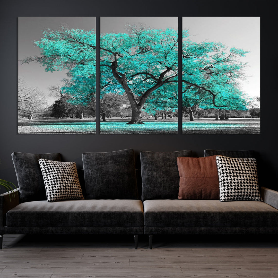 Turquoise Tree Canvas Wall Art Black and White Artwork for Living Room Kitchen Wall Decor