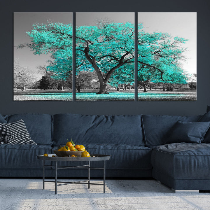 Turquoise Tree Canvas Wall Art Black and White Artwork for Living Room Kitchen Wall Decor