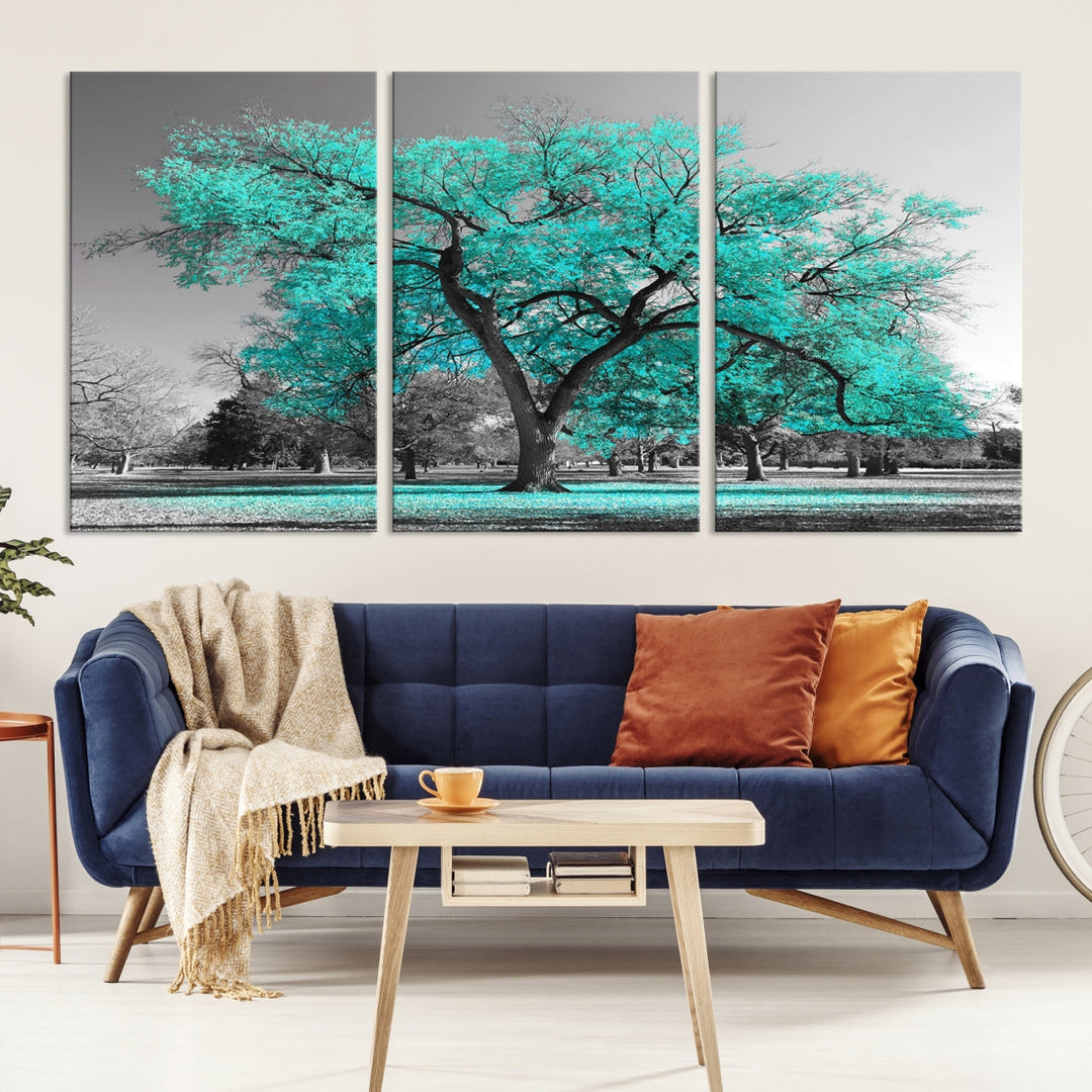 Turquoise Tree Canvas Wall Art Black and White Artwork for Living Room Kitchen Wall Decor