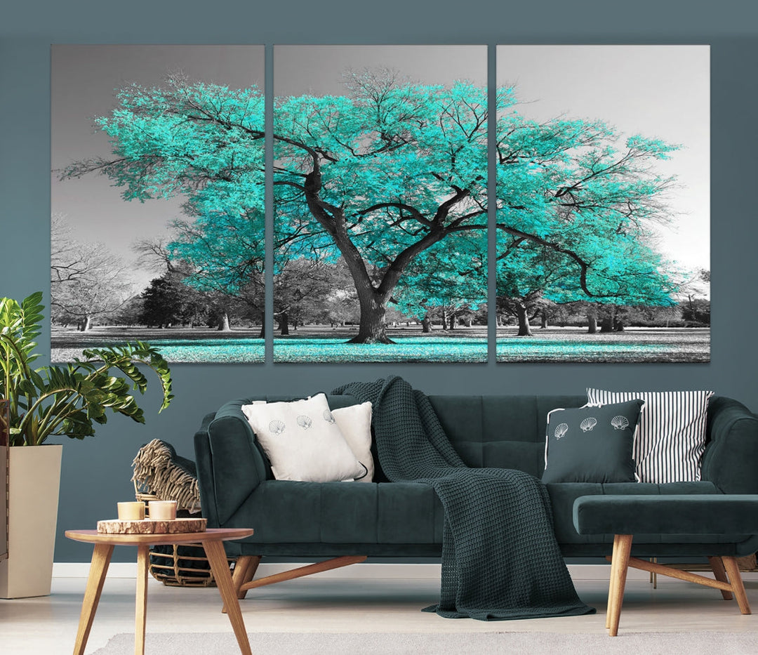 Turquoise Tree Canvas Wall Art Black and White Artwork for Living Room Kitchen Wall Decor