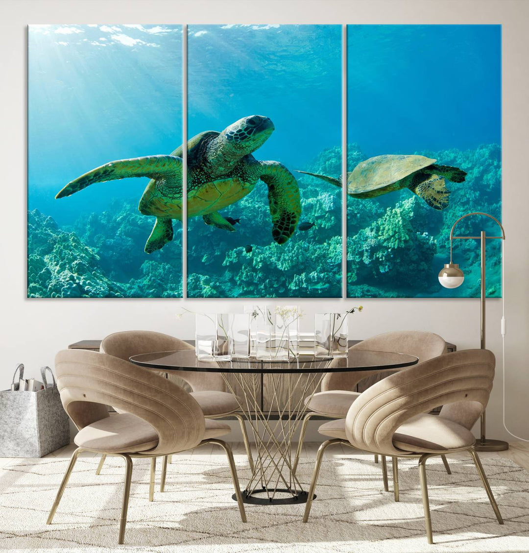 Two Beautiful Sea turtle Wall Art Canvas Print, Ocean Wild Life Print