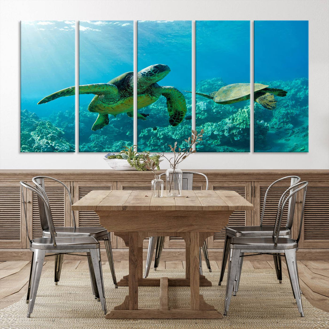 Two Beautiful Sea turtle Wall Art Canvas Print, Ocean Wild Life Print