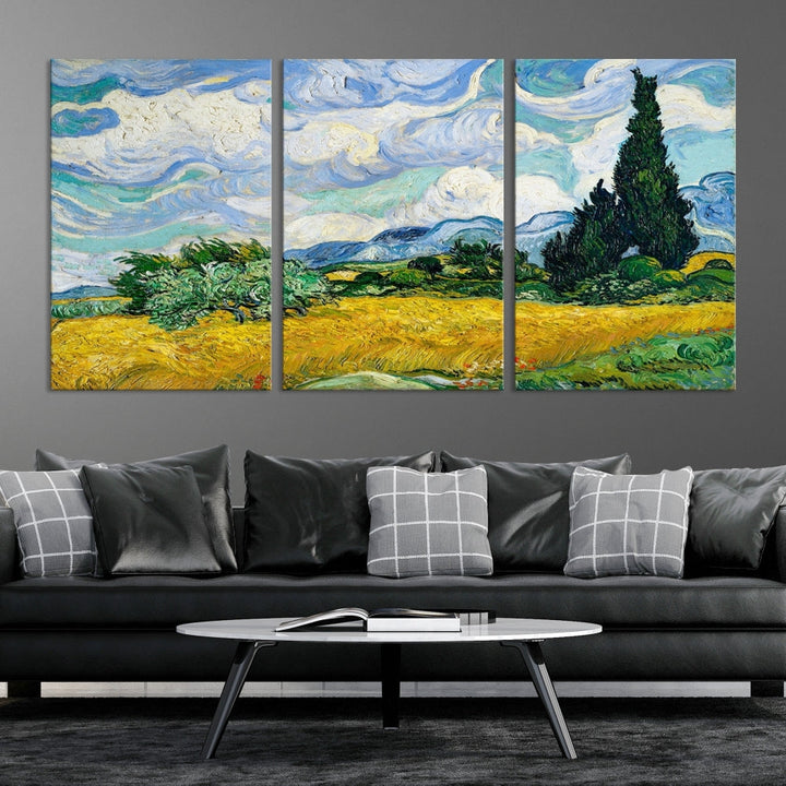 Van Gogh Canvas Painting Wheat Field with Cypresses Large Wall Art Framed Print