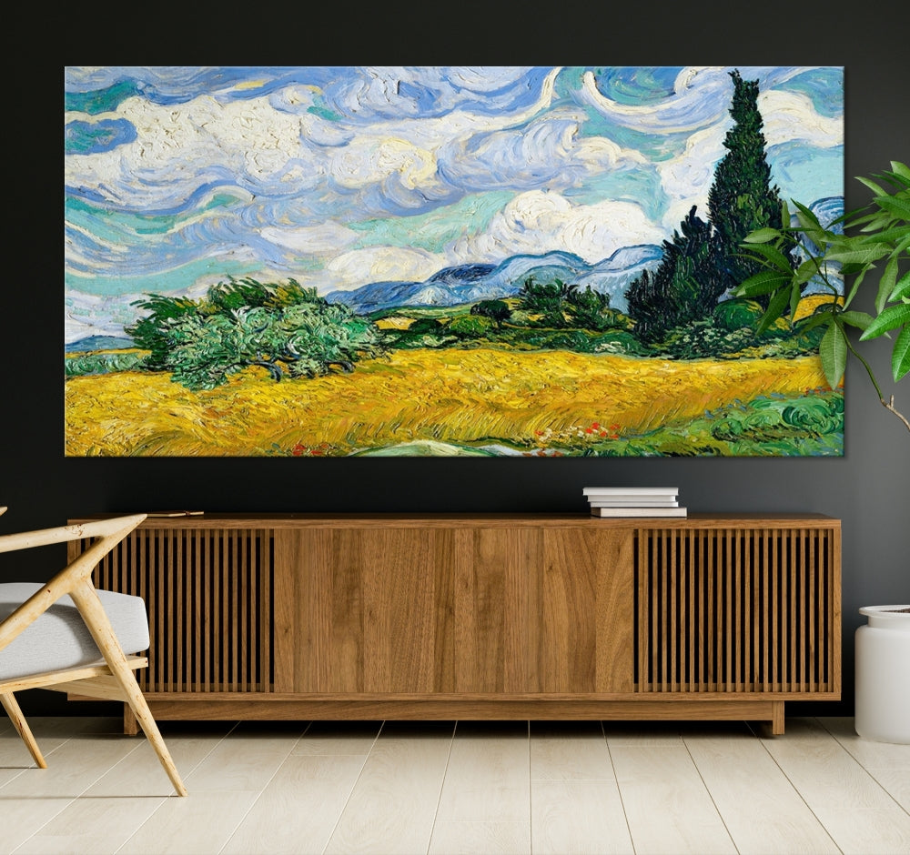 Van Gogh Canvas Painting Wheat Field with Cypresses Large Wall Art Framed Print