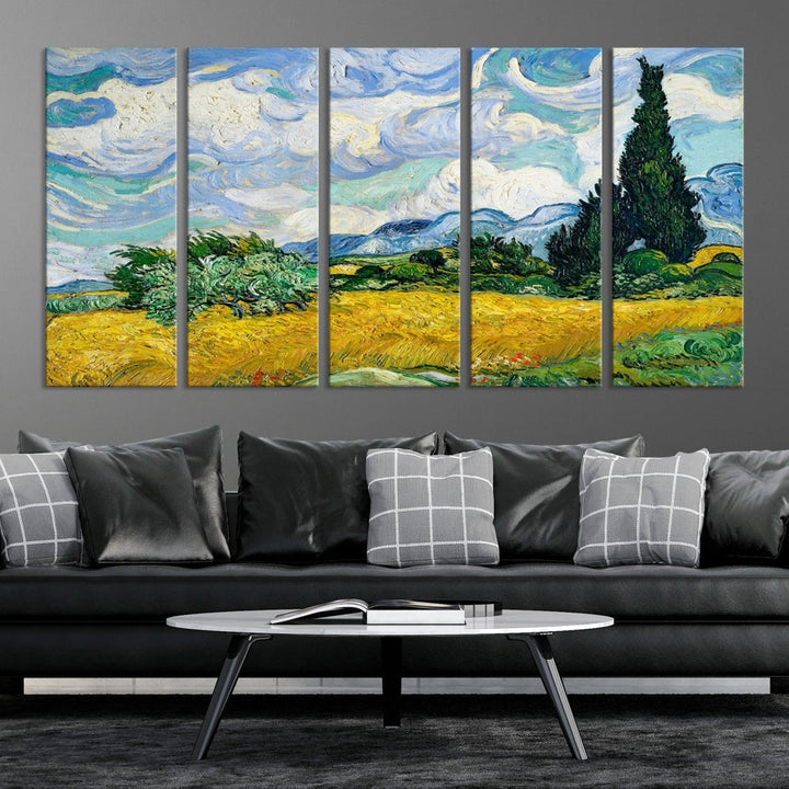 Van Gogh Canvas Painting Wheat Field with Cypresses Large Wall Art Framed Print