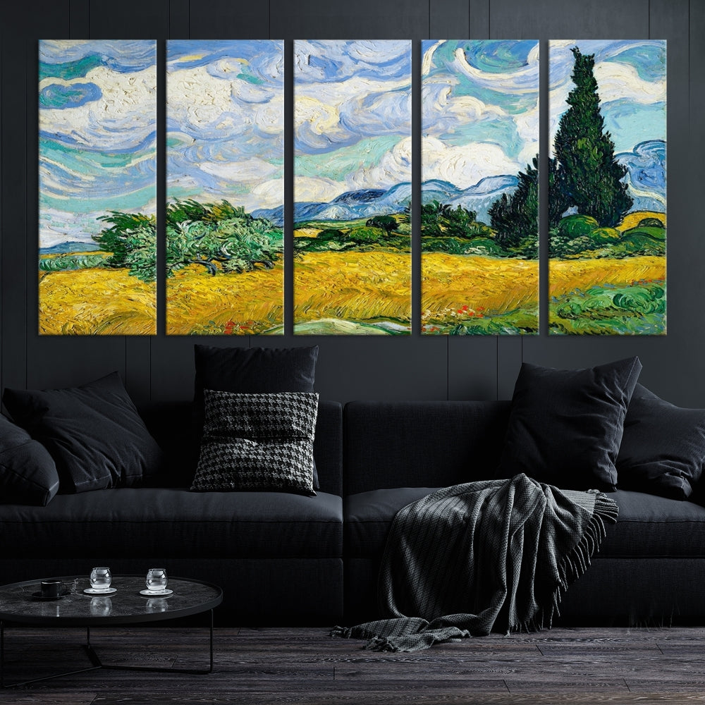 Van Gogh Canvas Painting Wheat Field with Cypresses Large Wall Art Framed Print