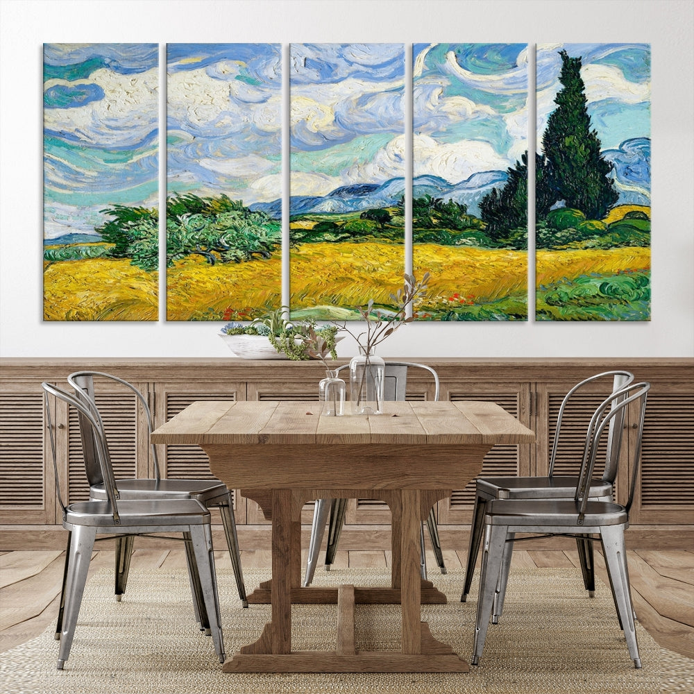 Van Gogh Canvas Painting Wheat Field with Cypresses Large Wall Art Framed Print