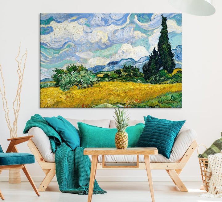 Van Gogh Canvas Painting Wheat Field with Cypresses Large Wall Art Framed Print