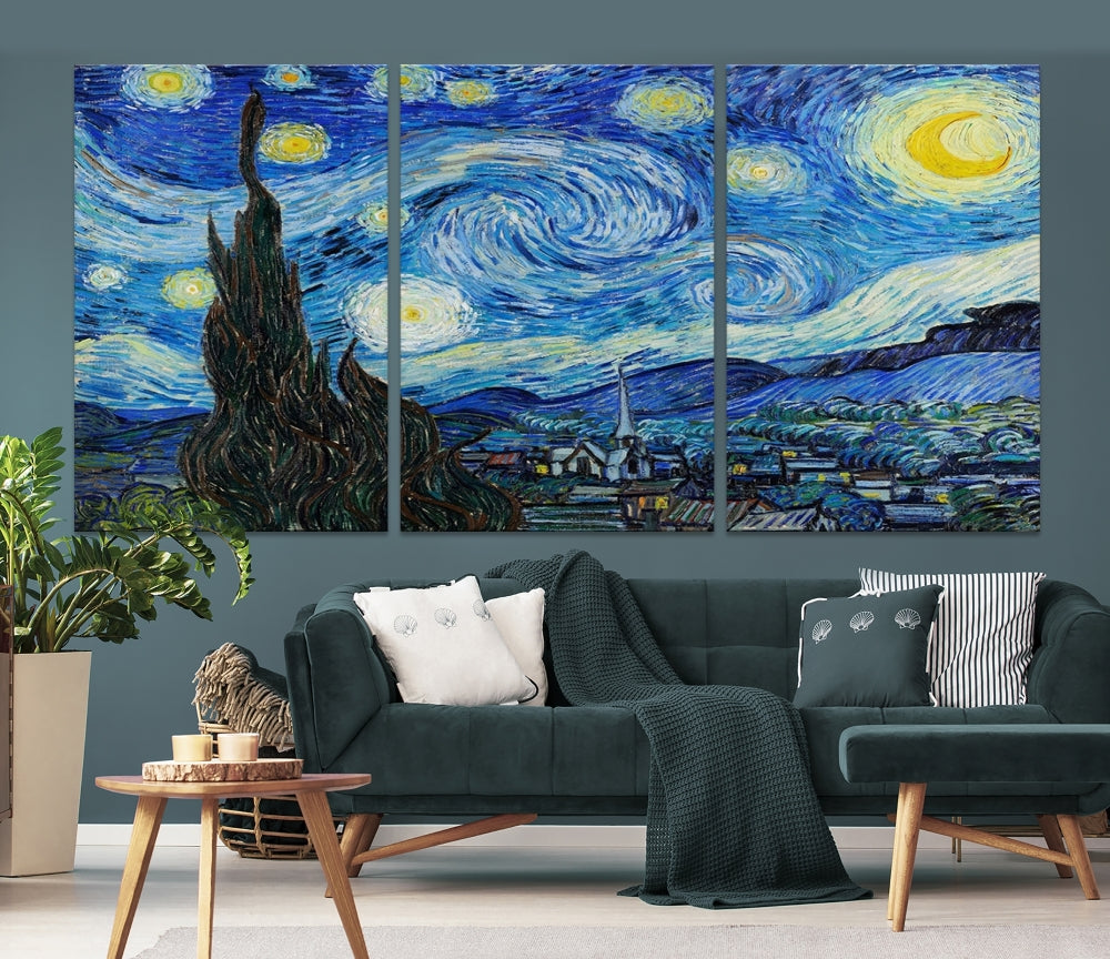 Van Gogh Starry Night Framed Famous Wall Art Painting Original Cotton Canvas