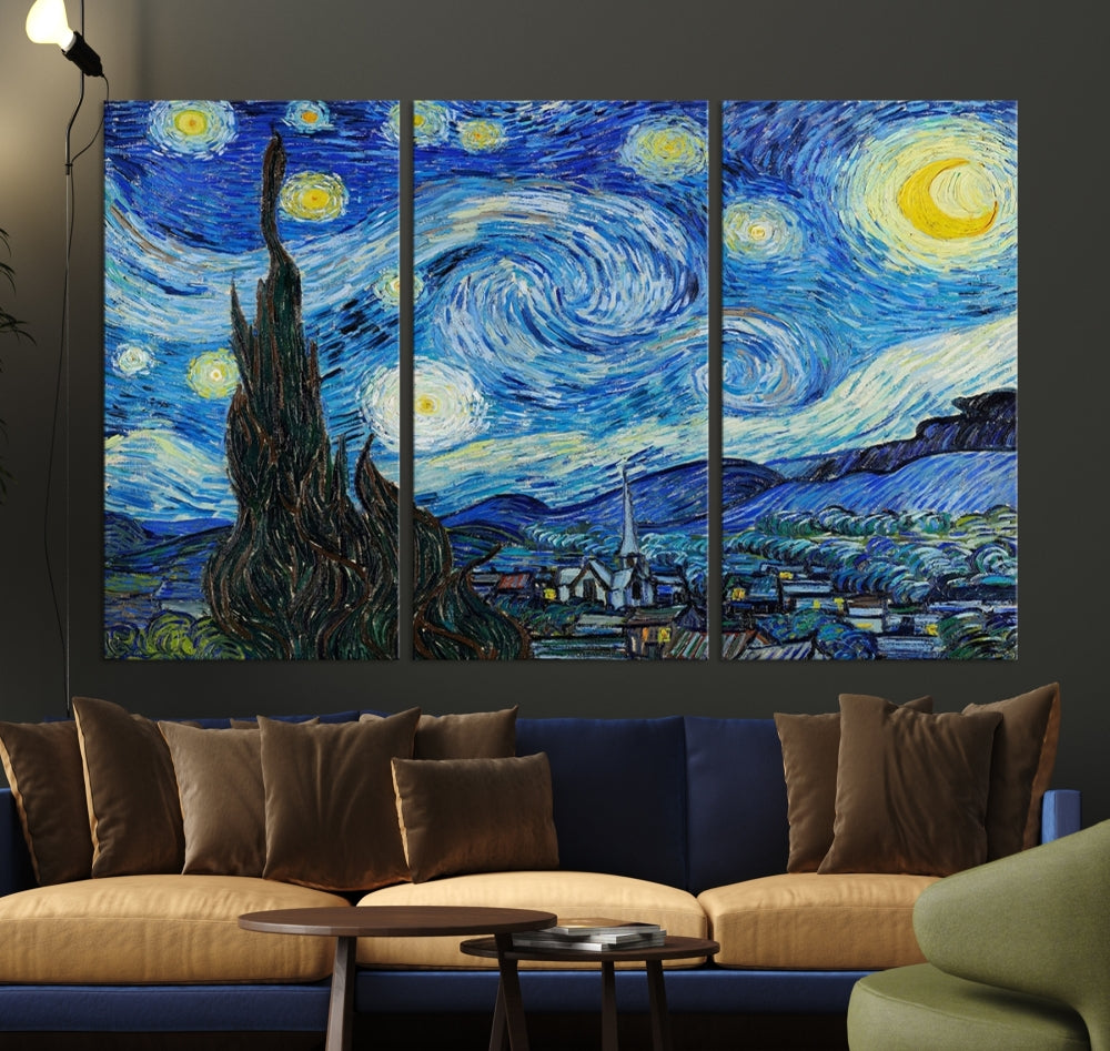 Van Gogh Starry Night Framed Famous Wall Art Painting Original Cotton Canvas