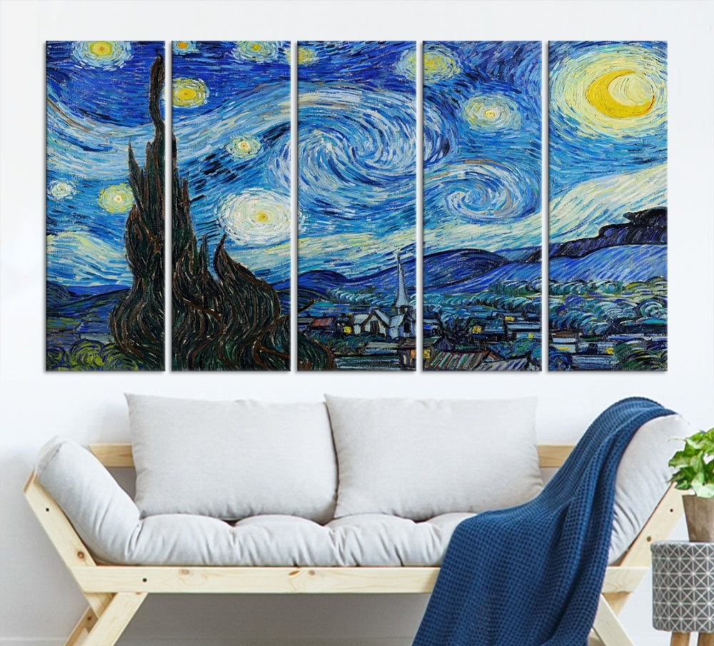 Van Gogh Starry Night Framed Famous Wall Art Painting Original Cotton Canvas