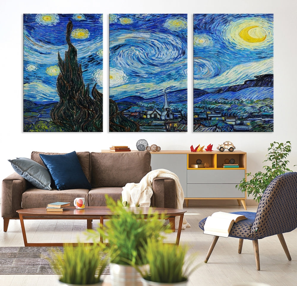 Van Gogh Starry Night Framed Famous Wall Art Painting Original Cotton Canvas