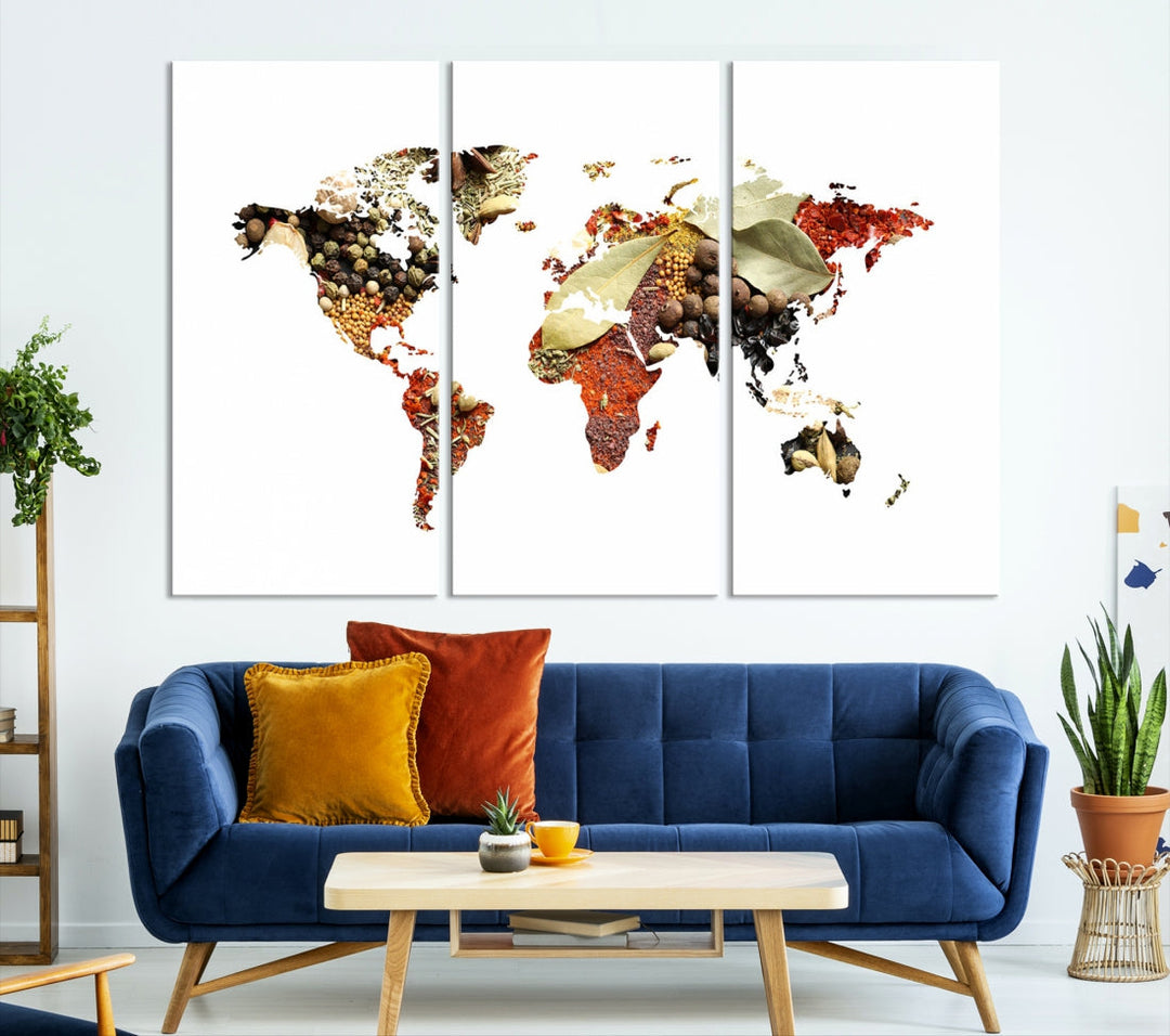 Vegetables World Map Canvas Wall Art Print Artwork For Kitchen Restaurant Wall Decor