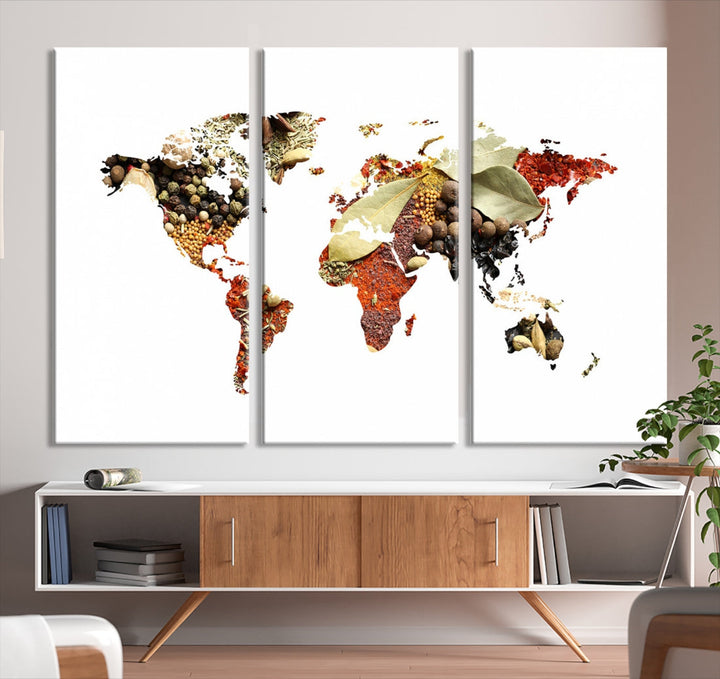 Vegetables World Map Canvas Wall Art Print Artwork For Kitchen Restaurant Wall Decor