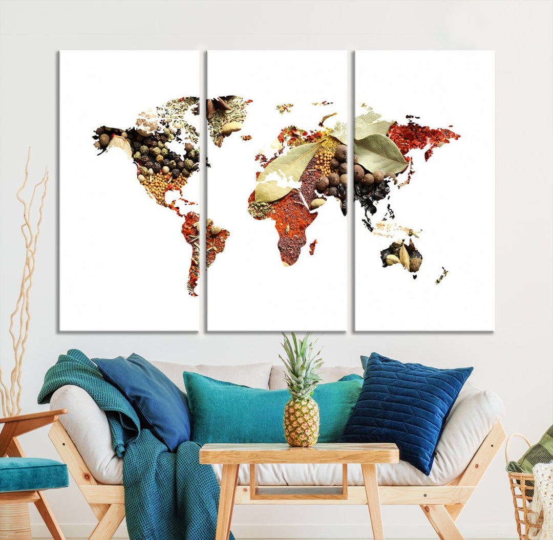 Vegetables World Map Canvas Wall Art Print Artwork For Kitchen Restaurant Wall Decor