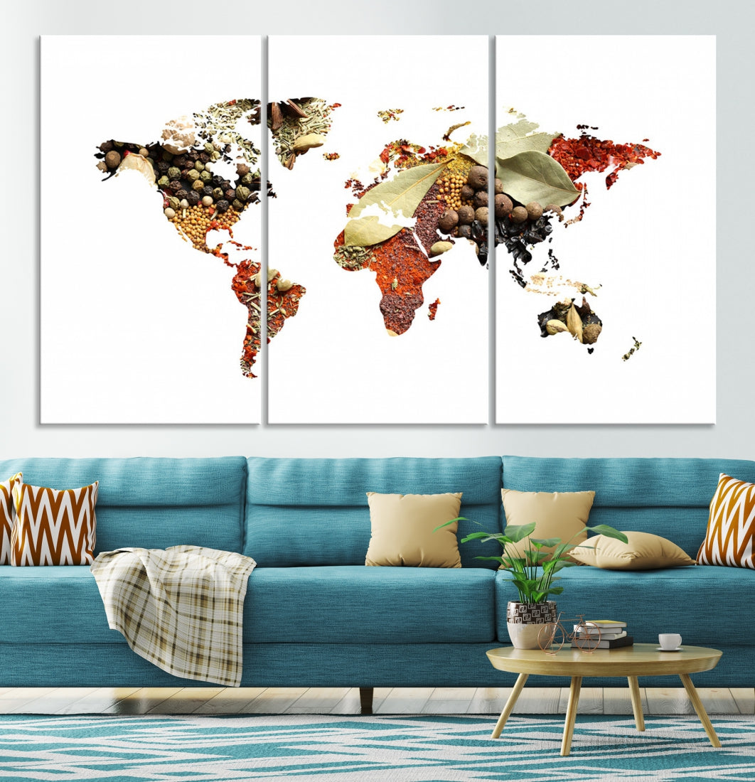 Vegetables World Map Canvas Wall Art Print Artwork For Kitchen Restaurant Wall Decor