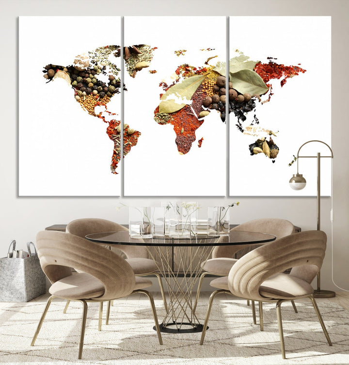 Vegetables World Map Canvas Wall Art Print Artwork For Kitchen Restaurant Wall Decor