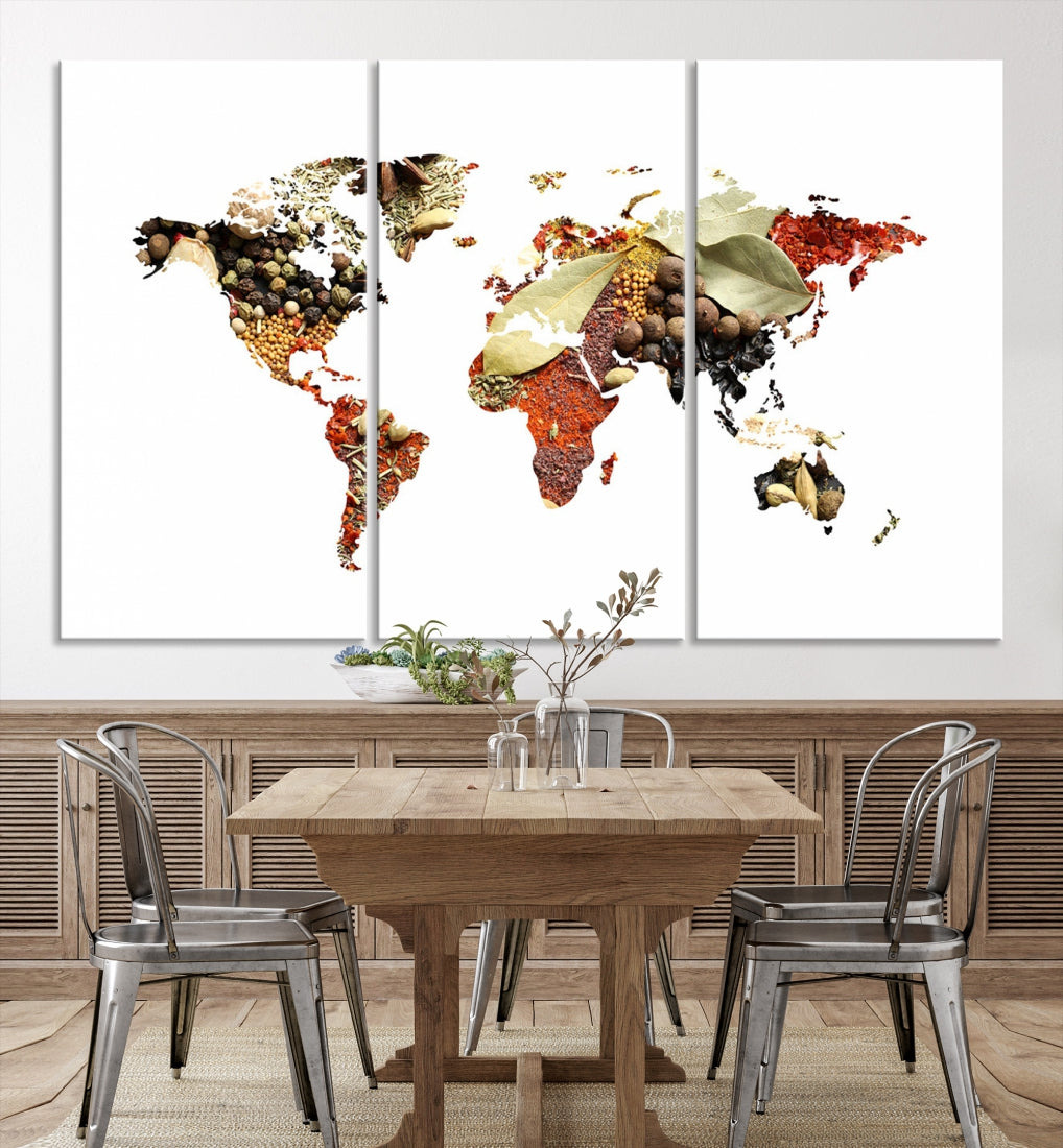 Vegetables World Map Canvas Wall Art Print Artwork For Kitchen Restaurant Wall Decor