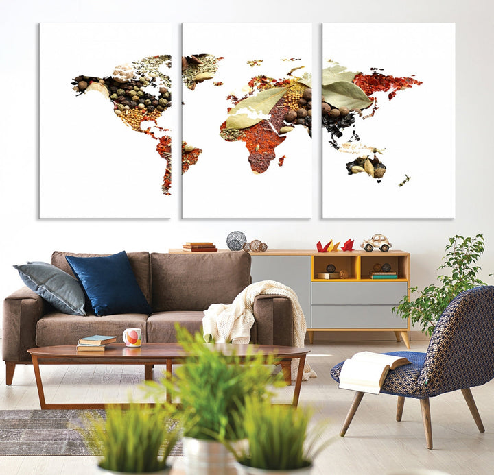 Vegetables World Map Canvas Wall Art Print Artwork For Kitchen Restaurant Wall Decor