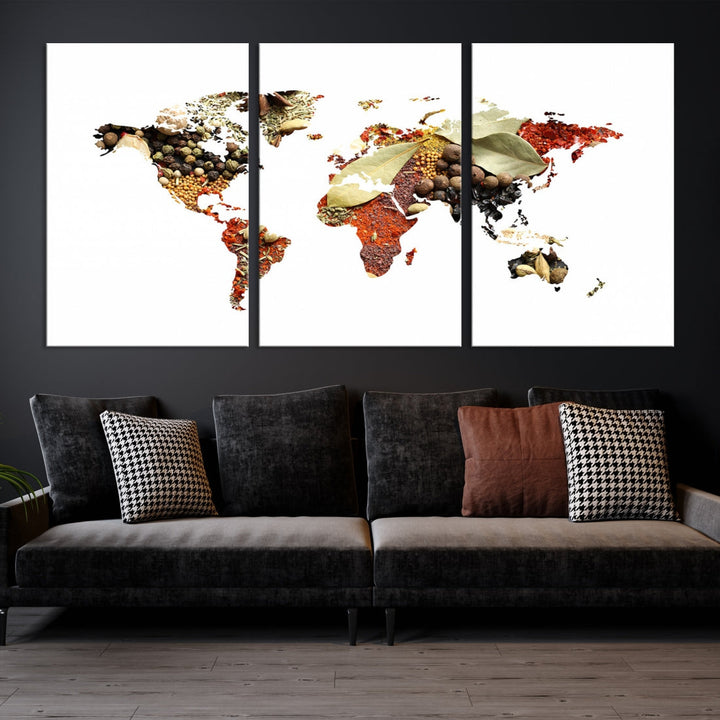 Vegetables World Map Canvas Wall Art Print Artwork For Kitchen Restaurant Wall Decor