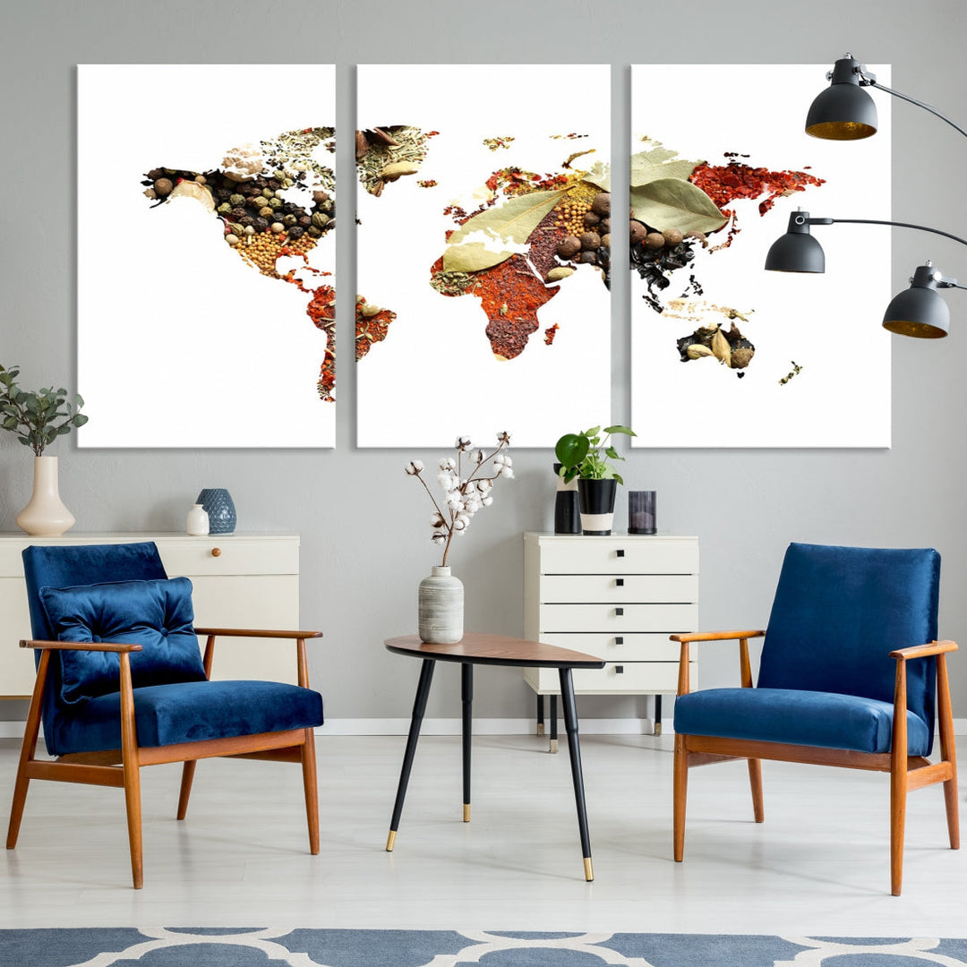 Vegetables World Map Canvas Wall Art Print Artwork For Kitchen Restaurant Wall Decor