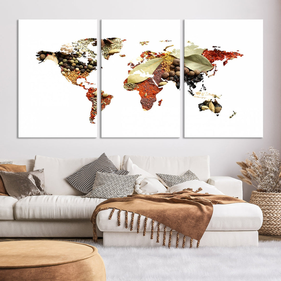 Vegetables World Map Canvas Wall Art Print Artwork For Kitchen Restaurant Wall Decor