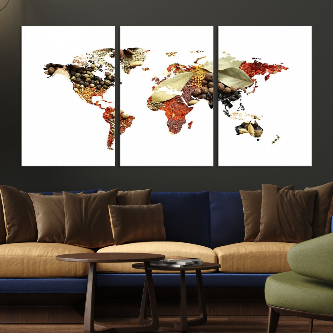 Vegetables World Map Canvas Wall Art Print Artwork For Kitchen Restaurant Wall Decor