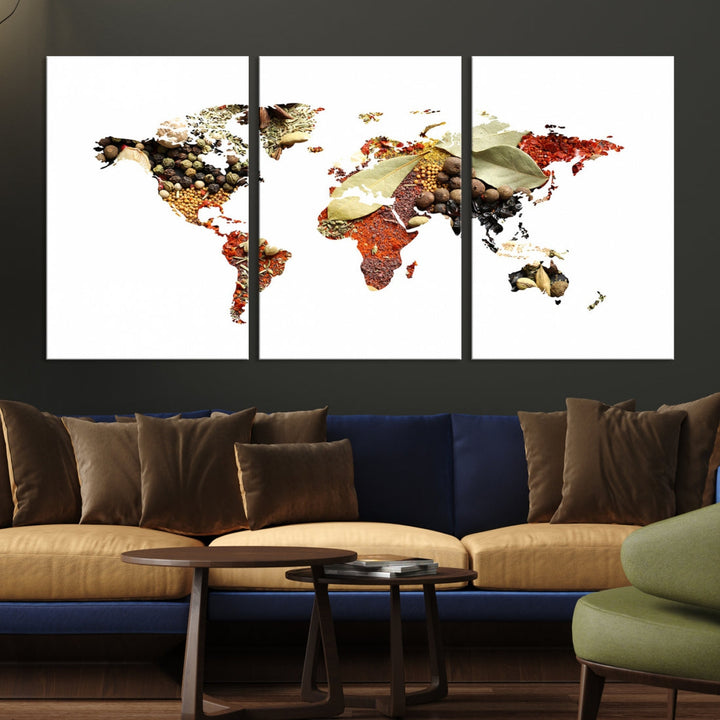 Vegetables World Map Canvas Wall Art Print Artwork For Kitchen Restaurant Wall Decor