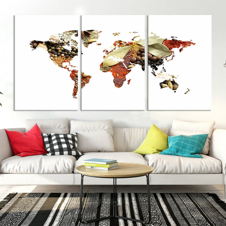 Vegetables World Map Canvas Wall Art Print Artwork For Kitchen Restaurant Wall Decor