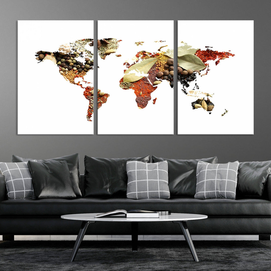 Vegetables World Map Canvas Wall Art Print Artwork For Kitchen Restaurant Wall Decor